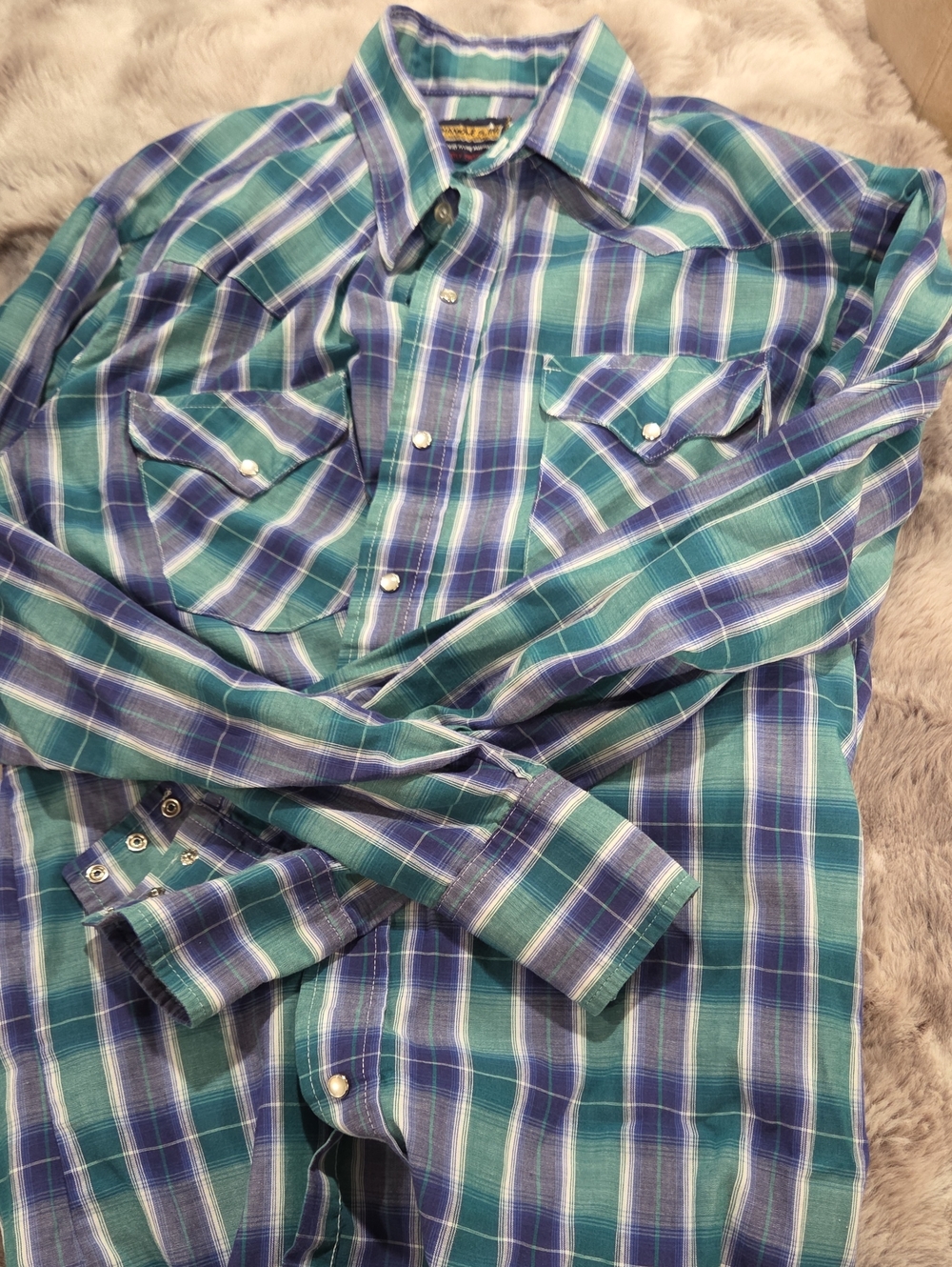 Panhandle Slim Teal and Blue Plaid Western Button-Down Shirt